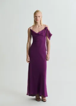 M.N.G Draped dress with flower detail Purple Size M for rent on The Volte - image 1