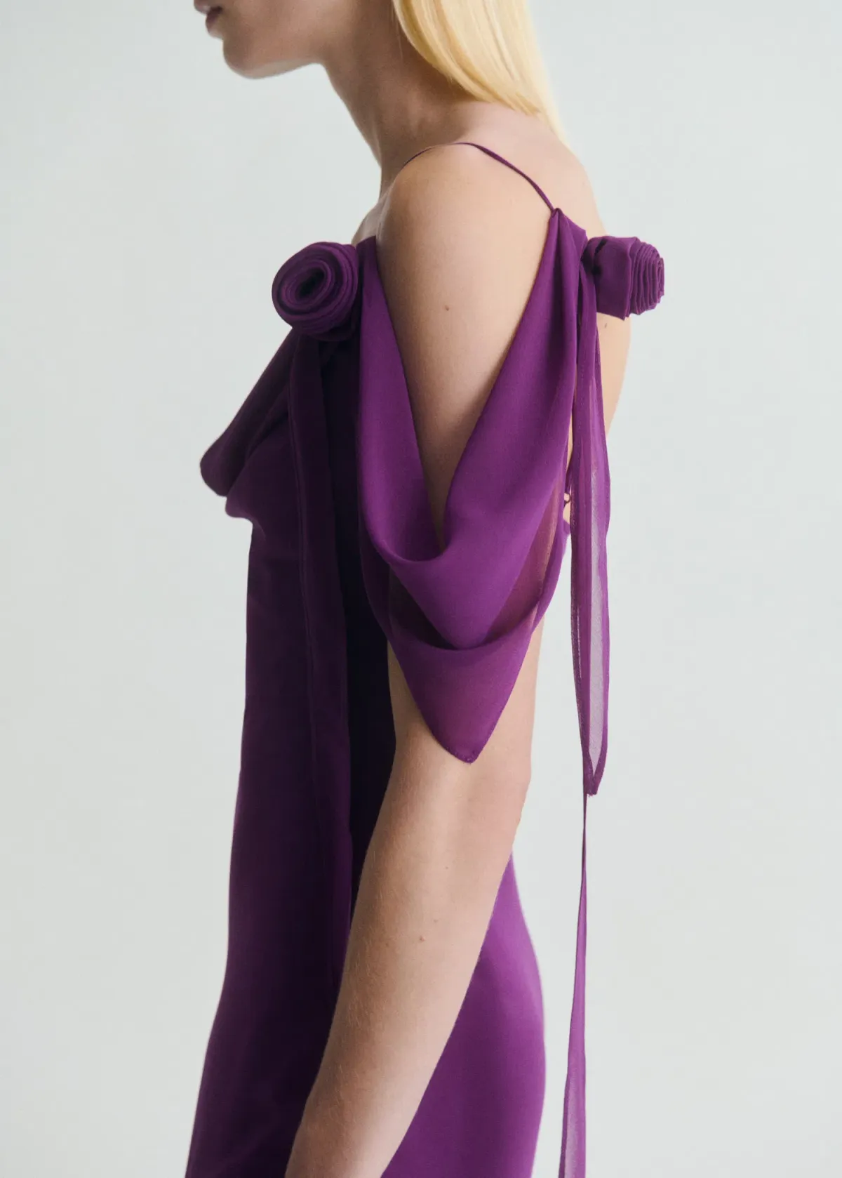 M.N.G Draped dress with flower detail Purple Size M - Image 6