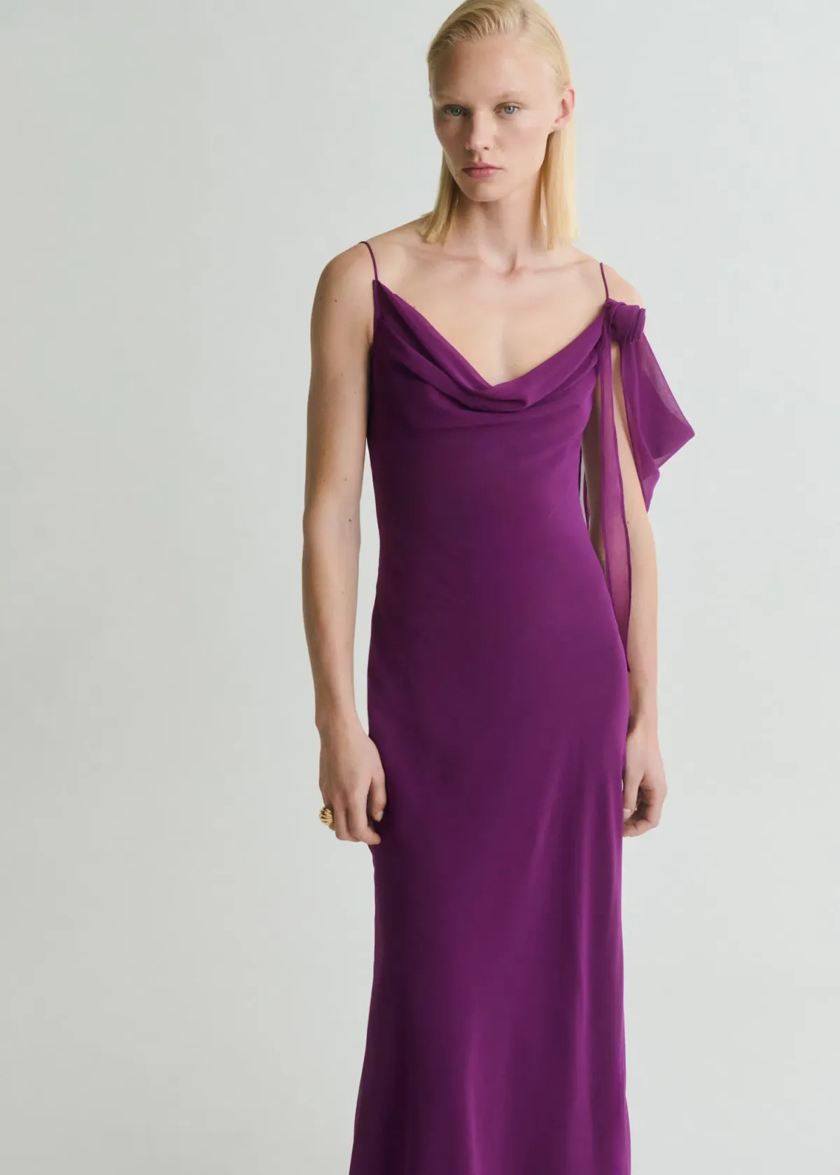 M.N.G Draped dress with flower detail Purple Size M - Image 2