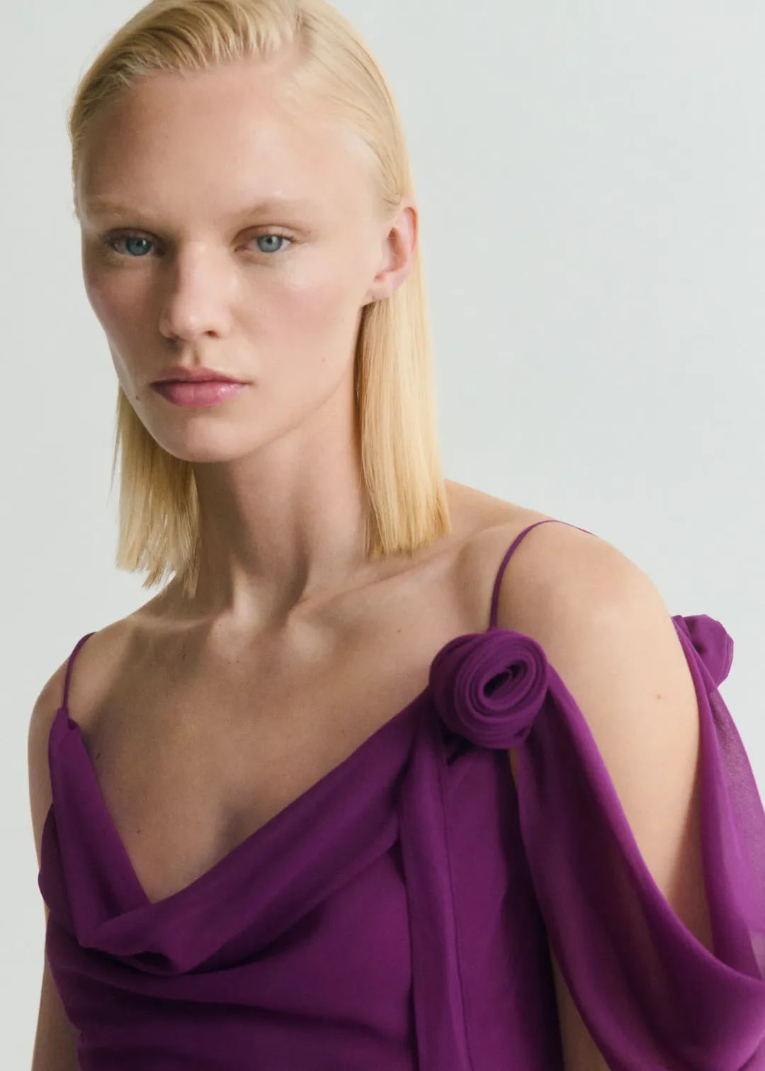 M.N.G Draped dress with flower detail Purple Size M for rent on The Volte - main image
