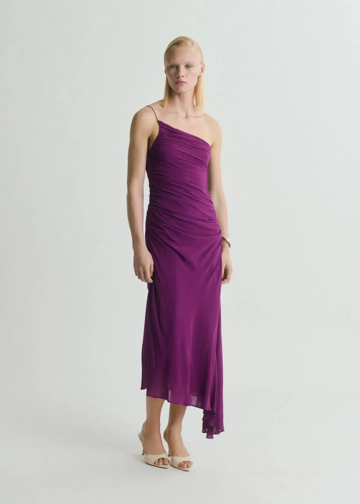 M.N.G Amina Asymmetrical Midi Dress Deep Purple Size M - Image 1