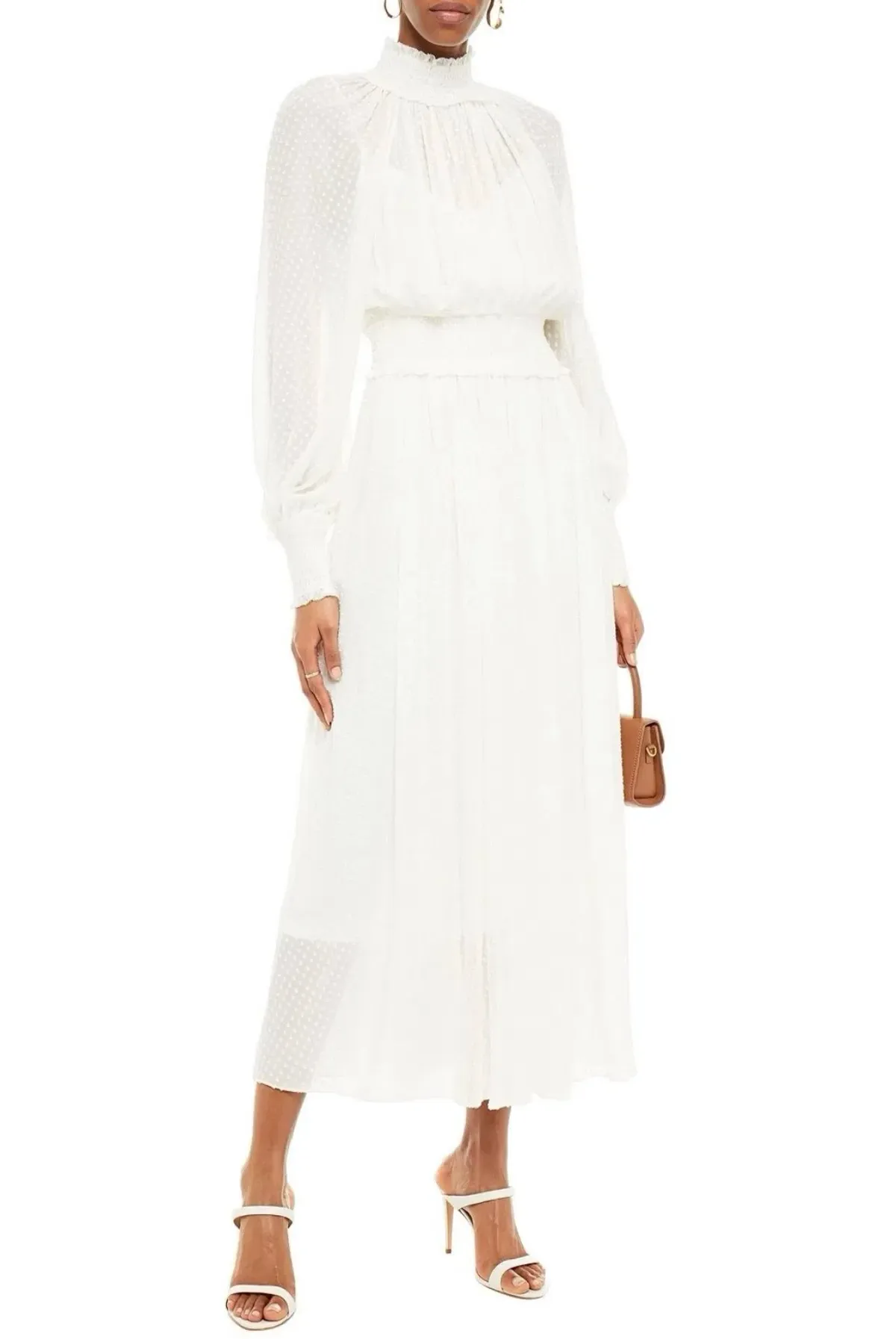 Zimmermann Dress White Shirred Fil Coupé Silk-Blend Maxi Sz 3/ AU 12-14 - Image 1