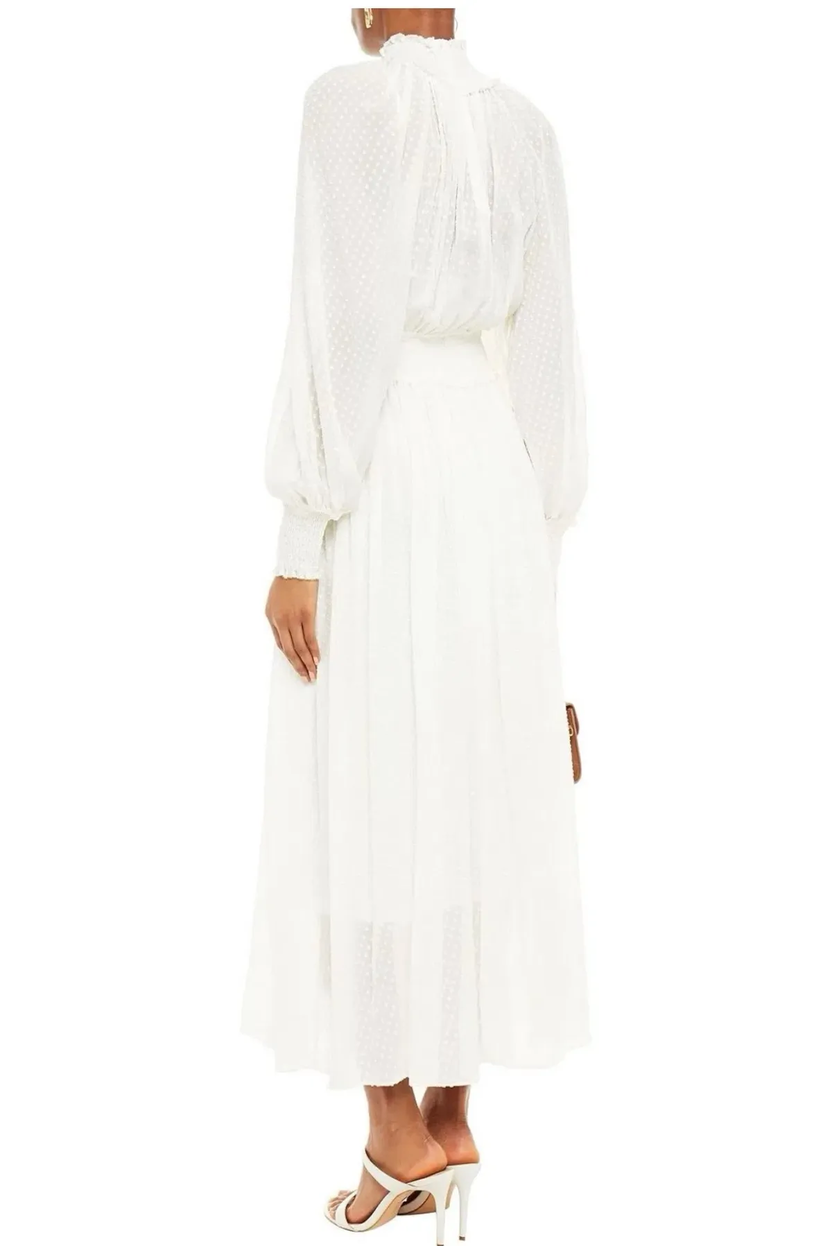 Zimmermann Dress White Shirred Fil Coupé Silk-Blend Maxi Sz 3/ AU 12-14 - Image 2