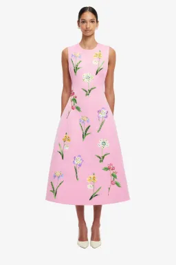 Leo Lin Cleo Embellished Sleeveless Midi Dress in Wild Flower in Flamingo Pink Size 12 for rent on The Volte - image 1