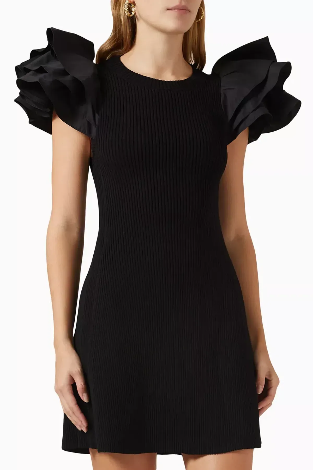 Aje Black Questa Puff Ruffle Sleeve Mini Dress | Size M - Image 5