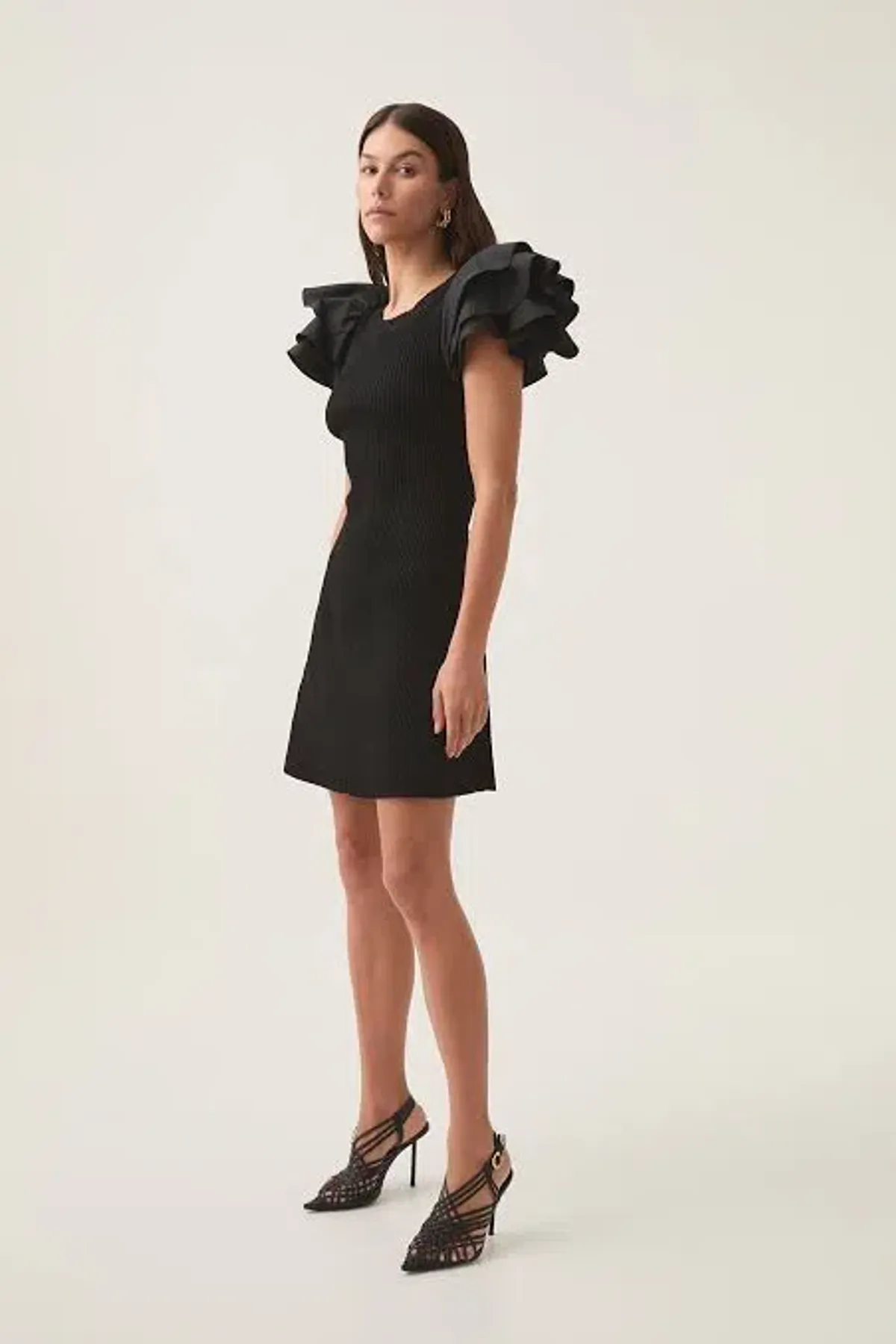Aje Black Questa Puff Ruffle Sleeve Mini Dress | Size M - Image 2
