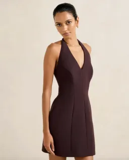 Riley Petite Structured Halter Mini Dress chocolate size 10 for rent on The Volte - image 3