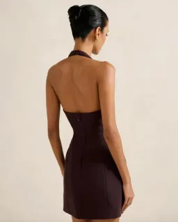 Riley Petite Structured Halter Mini Dress chocolate size 10 for rent on The Volte - image 2