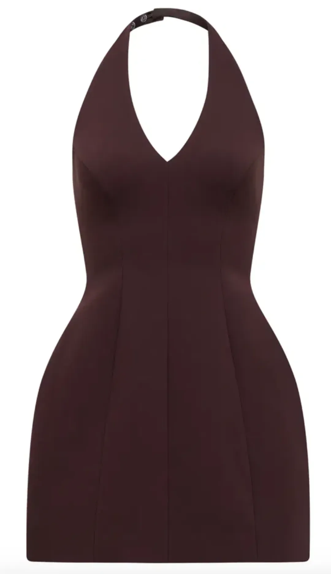 Riley Petite Structured Halter Mini Dress chocolate size 10 for rent on The Volte - main image