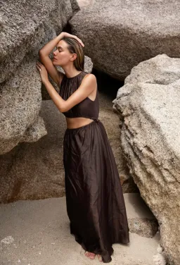 ANJE ASYMMETRICAL CUT OUT DRESS IN CHOCOLATE SIZE 1 / AU 8 for rent on The Volte - image 5