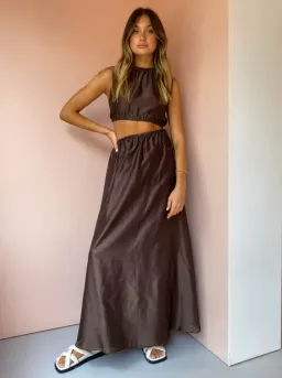 ANJE ASYMMETRICAL CUT OUT DRESS IN CHOCOLATE SIZE 1 / AU 8 for rent on The Volte - image 3