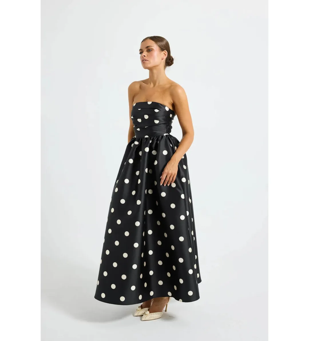 Pasduchas Dottie Strapless Midi Dress Black/Cream Size AU 10 for rent on The Volte - main image