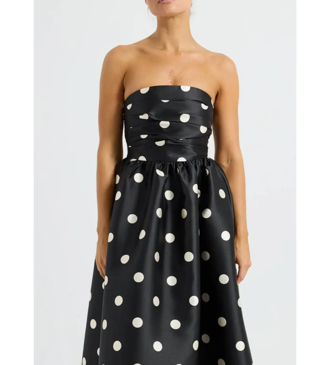 Pasduchas Dottie Strapless Midi Dress Black/Cream Size AU 10 for rent on The Volte - main image