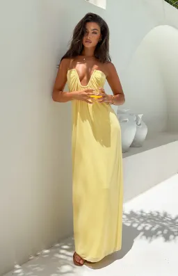 Beginning Boutique Braelyn Yellow Strapless Maxi Dress for rent on The Volte - image 1