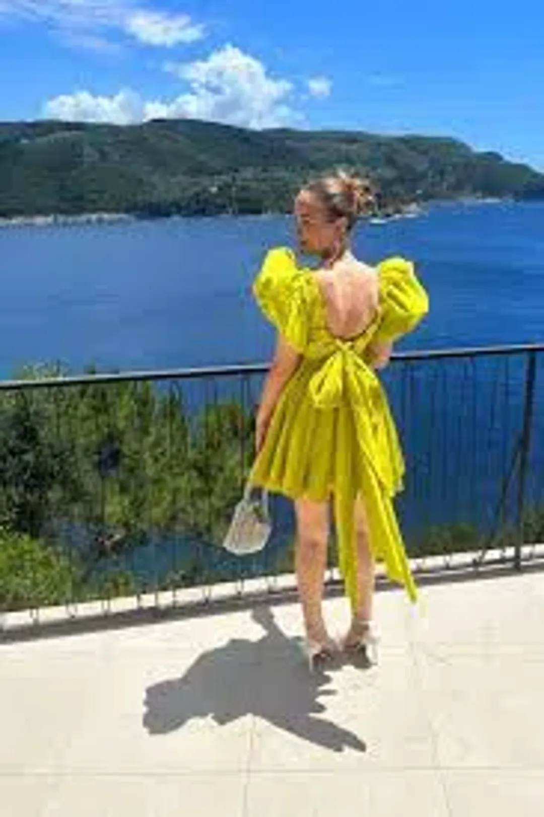 Aje Gretta Bow Back Mini Dress Chartreuse Green Size 10 for rent on The Volte - main image