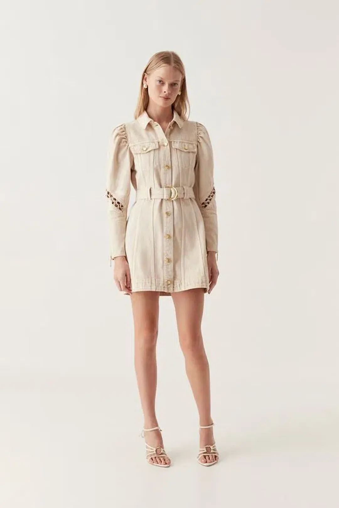 Aje Effie Braided Denim Dress Beige for rent on The Volte - main image