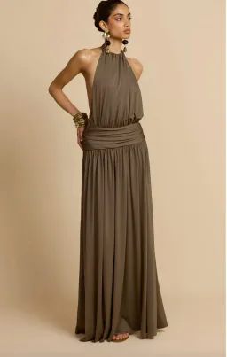arcina ori, SANTINA DRESS KHAKI, maxi, size 8 for rent on The Volte - image 3