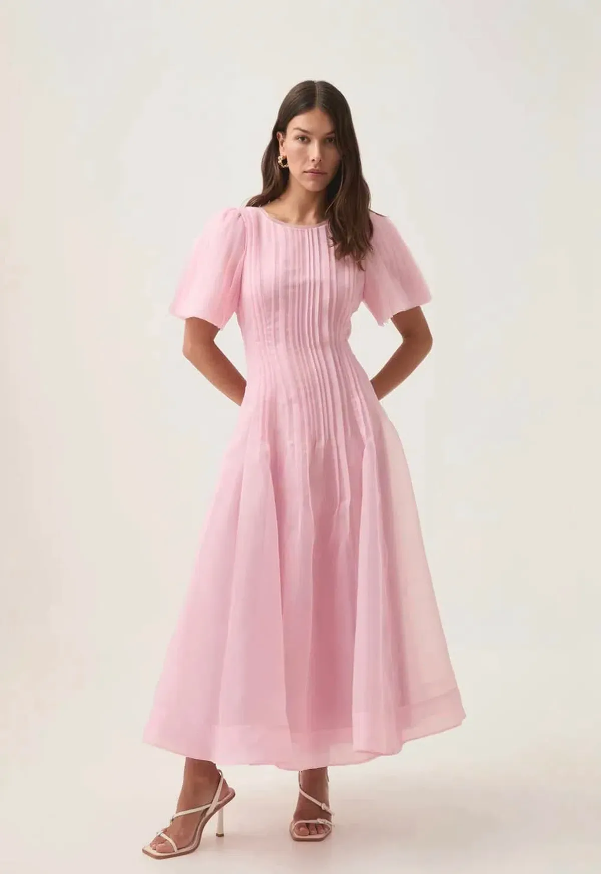 Aje / Nova Pleated Midi Dress / Chalk Pink / 16 - Image 1