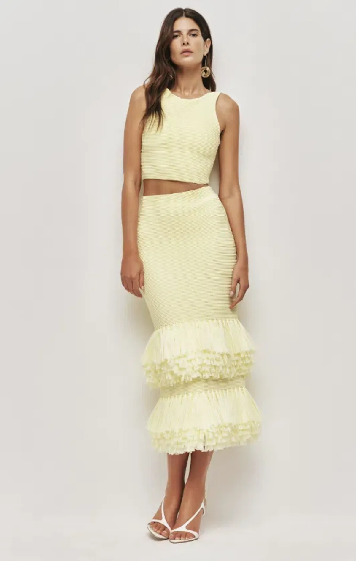 AJE Agave Knit Top and Agave Knit Raffia Midi Skirt Lemon Size XS - Image 1