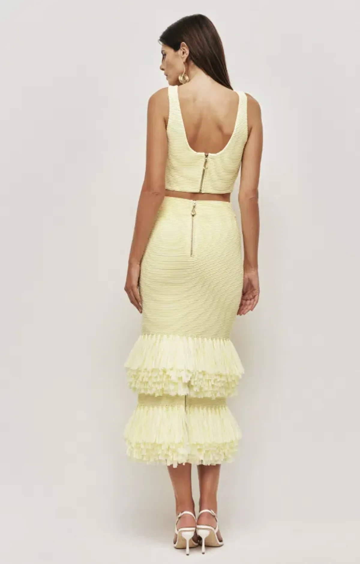 AJE Agave Knit Top and Agave Knit Raffia Midi Skirt Lemon Size S - Image 2