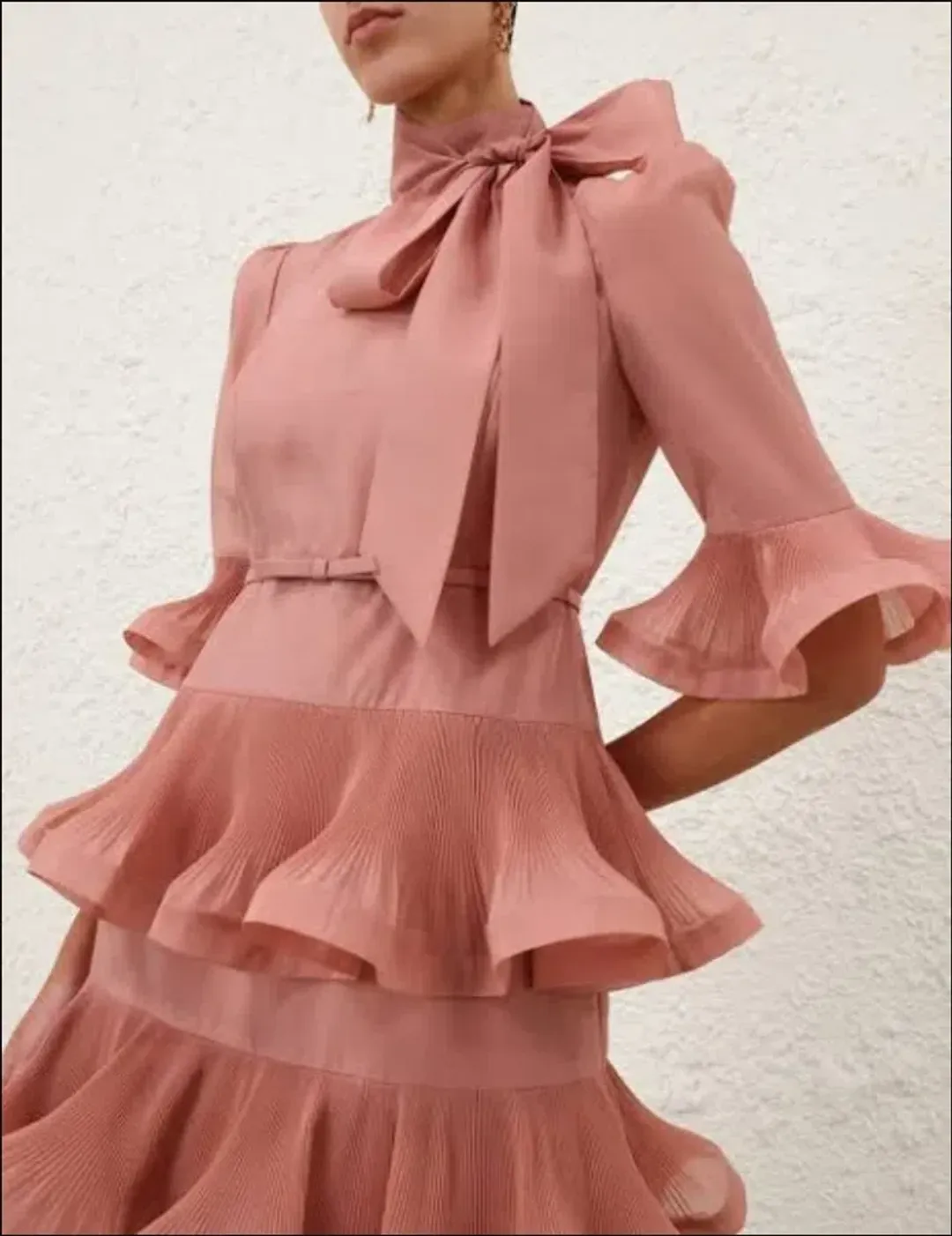 Zimmermann Pleated Sleeved Midi Dress Size 0/ 8-Lipstick Pink for rent on The Volte - main image