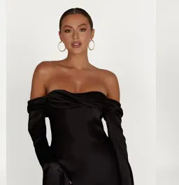 Giselle Off Shoulder Cowl Neck Maxi Dress - Black for rent on The Volte - image 2
