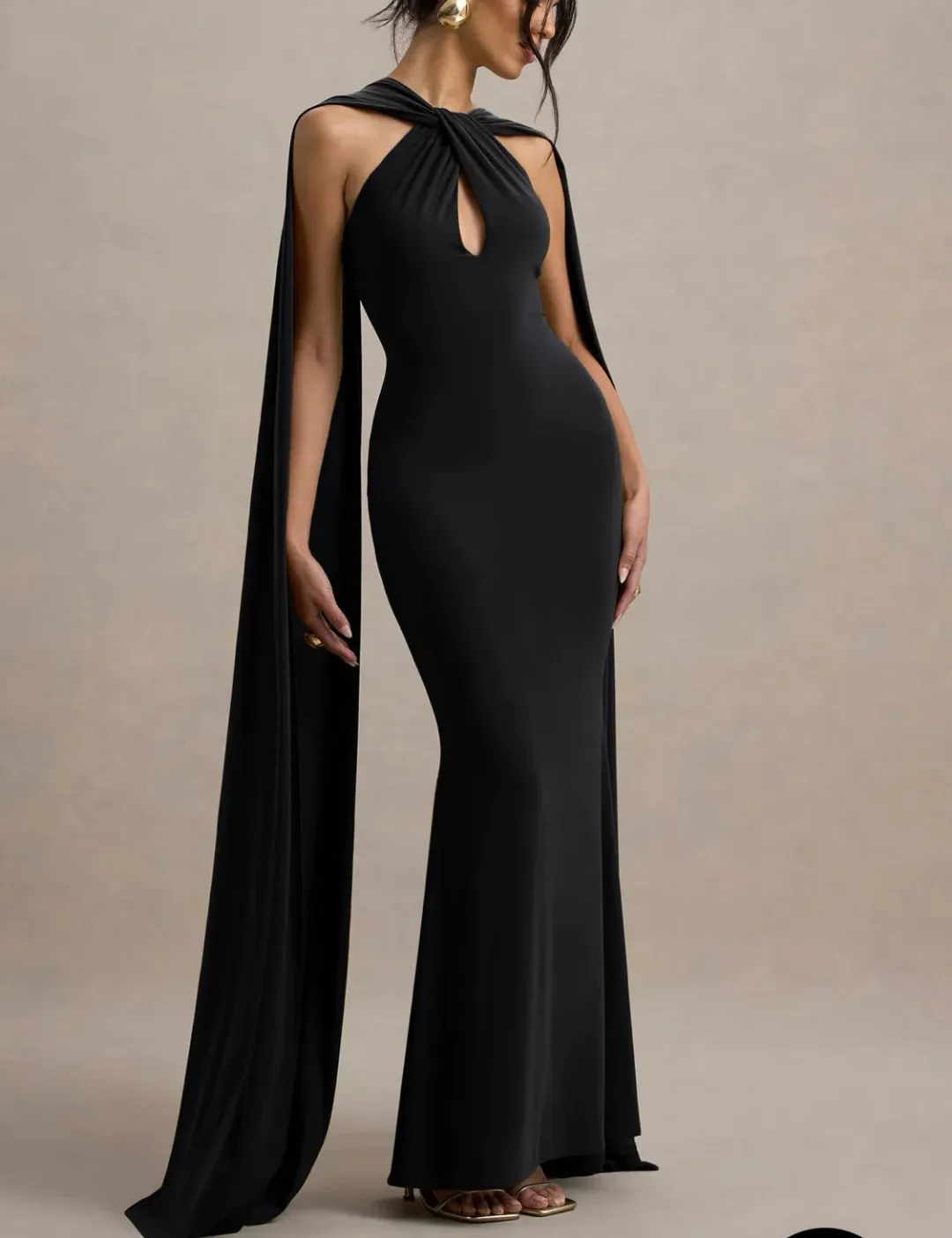 Club L London - Black Twist Halter Neck Cape Maxi Dress AU size 10 for rent on The Volte - main image