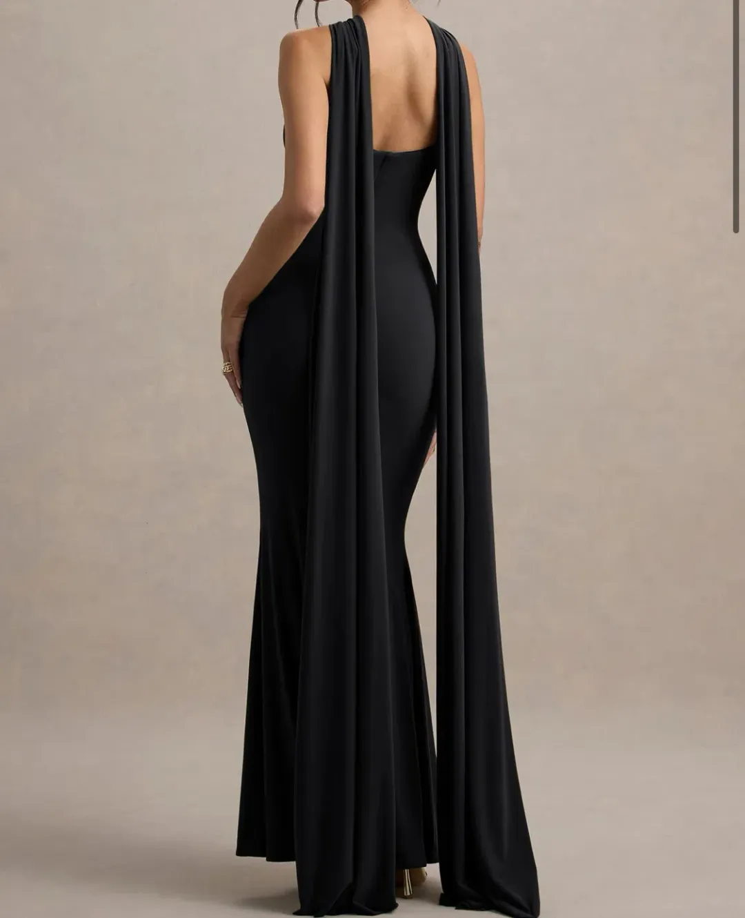 Club L London - Black Twist Halter Neck Cape Maxi Dress AU size 10 for rent on The Volte - main image