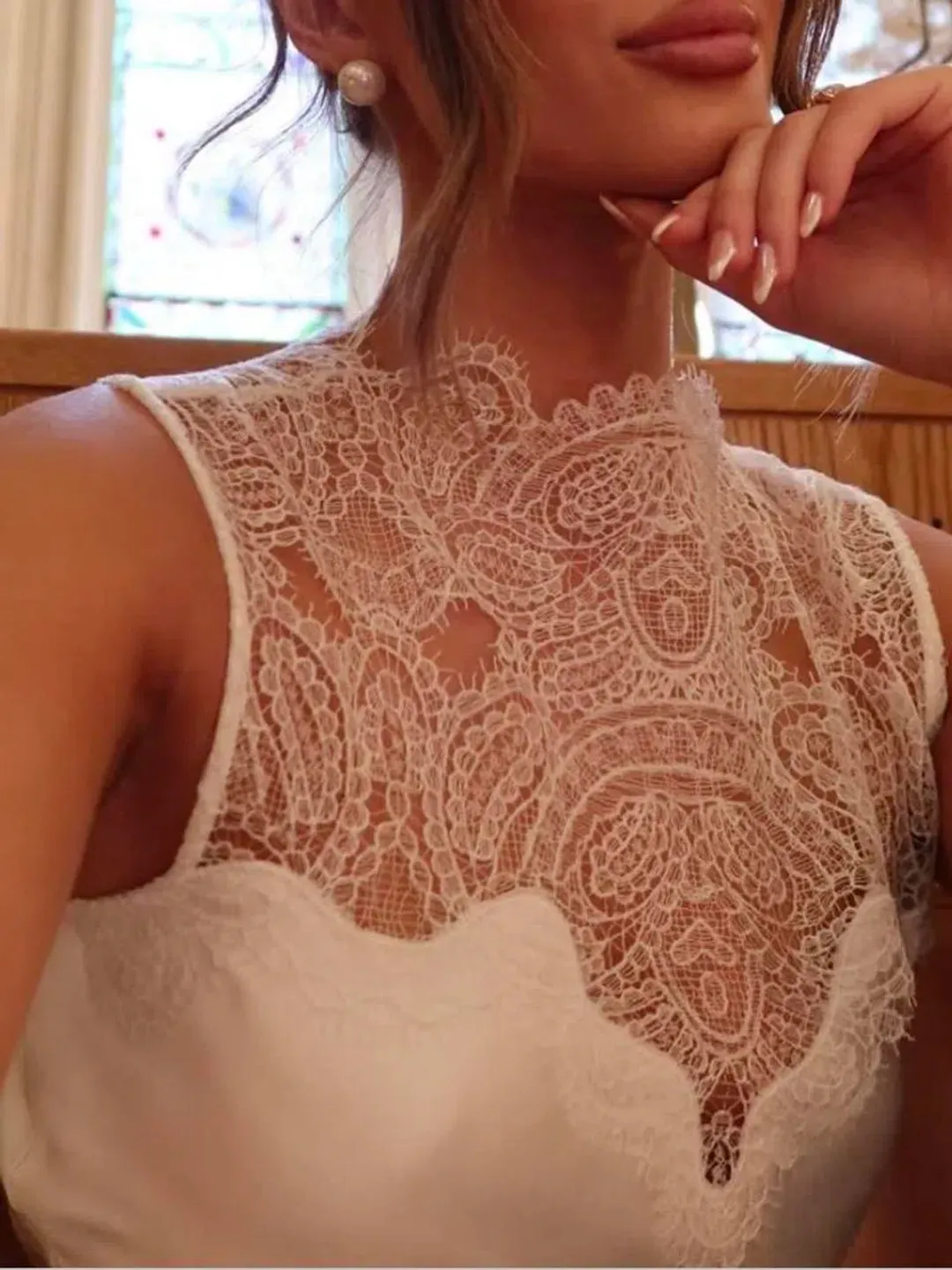 Shona Joy Jamila Lace High Neck Maxi Dress White Size 8 for rent on The Volte - main image