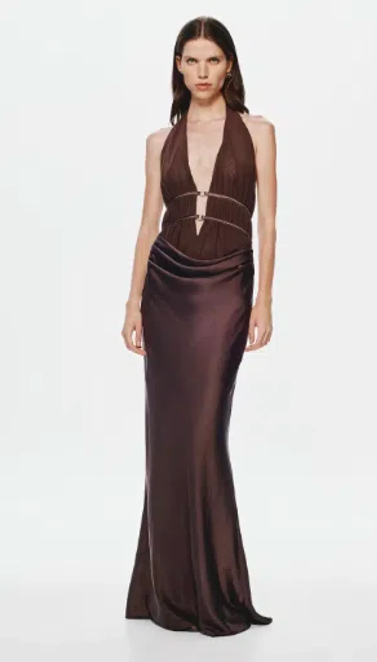 MISHA Celine Satin Maxi Brown size 10 - Image 1