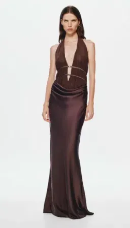 MISHA Celine Satin Maxi Brown size 10 for rent on The Volte - image 1
