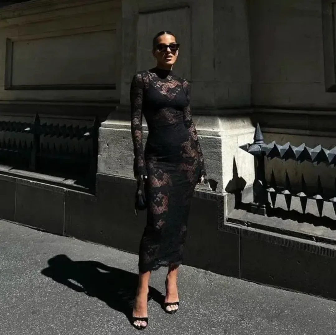 Effie Kats Martta Lace Dress Midi Black size 6 for rent on The Volte - main image