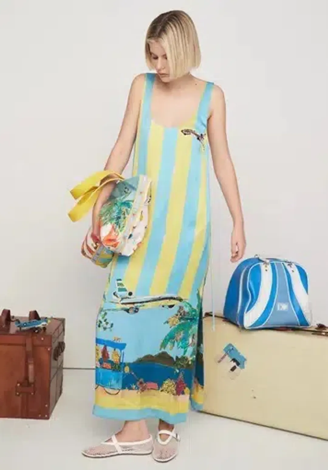 ALEMAIS All Aboard Silk Sleeveless Midi Dress Size 10 Au for rent on The Volte - main image