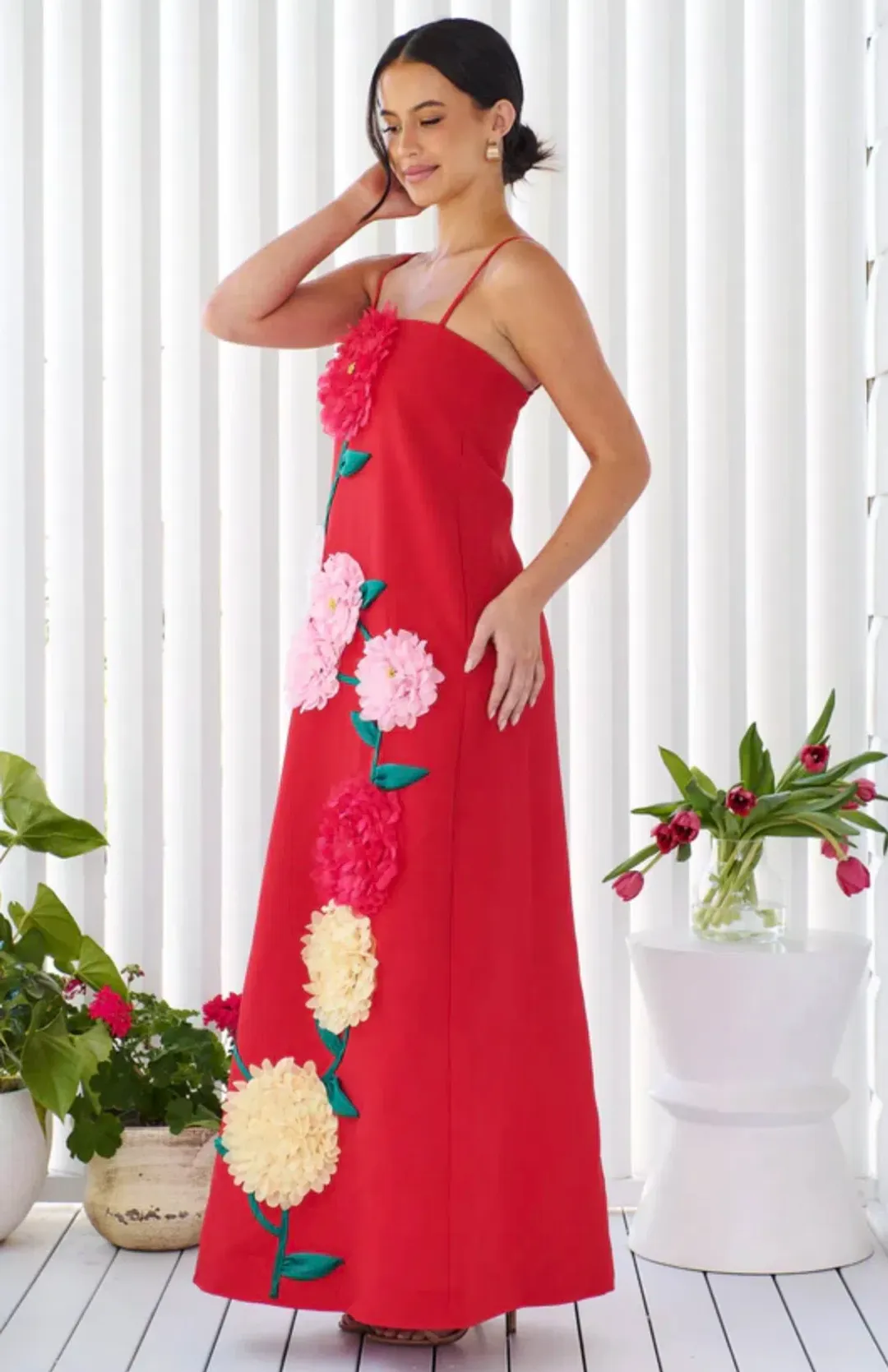 Elliatt Buttercup Embroidered Maxi Dress In Red size XL/ AU14-16 for rent on The Volte - main image