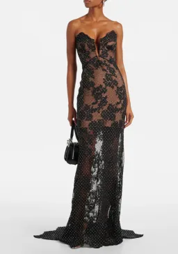 Self Portrait Rhinestone Embellished Sheer Gown Black Size AU 12 for rent on The Volte - image 1