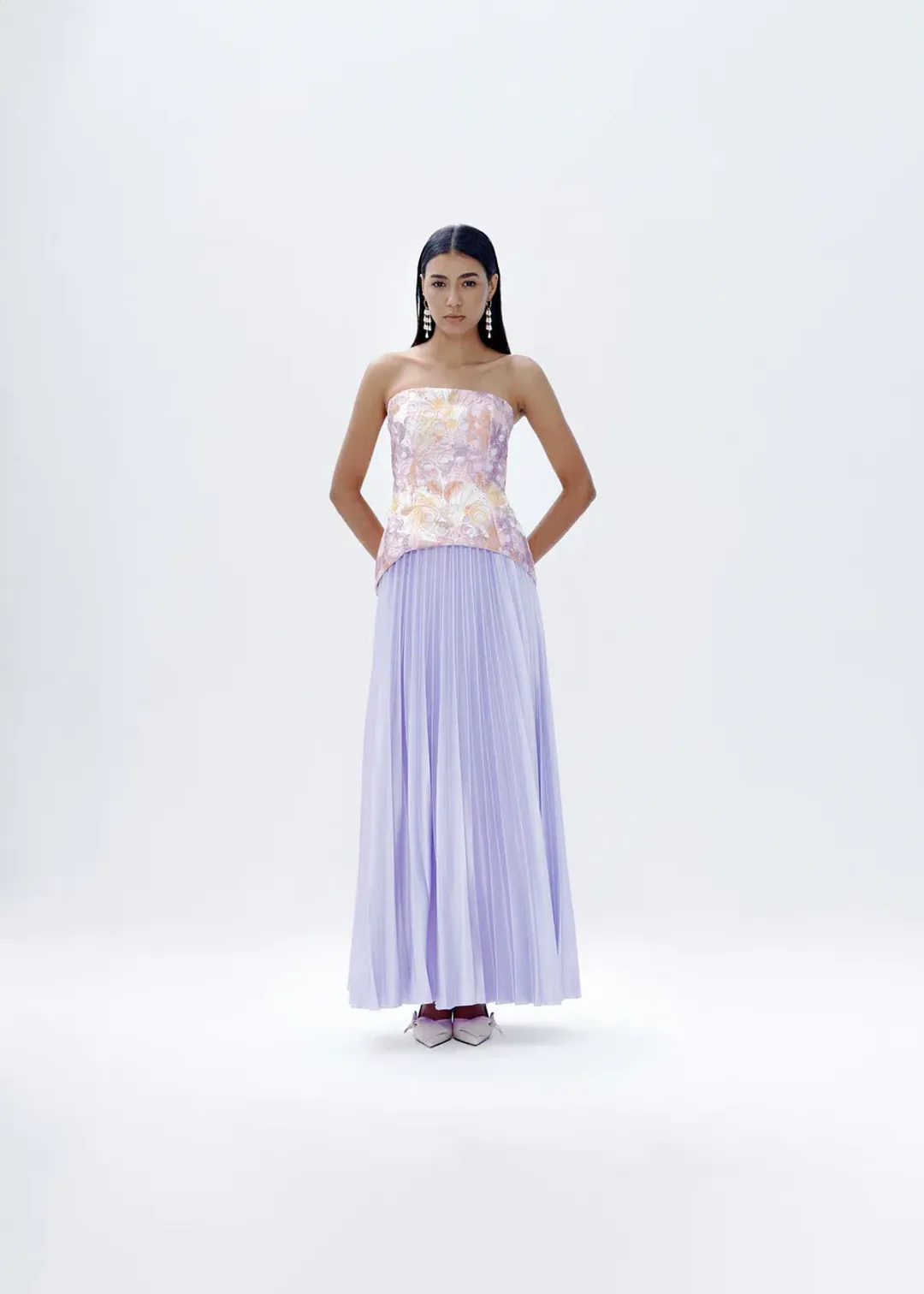 Justin Tong Cascade Pleated Gown Lilac Size 10 for rent on The Volte - main image