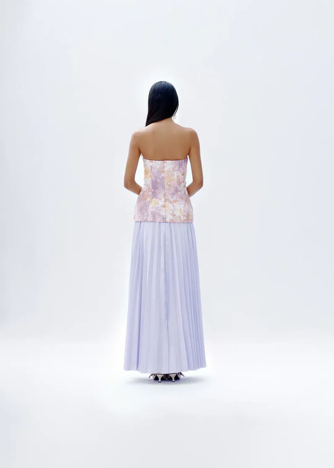 Justin Tong Cascade Pleated Gown Lilac Size 14 for rent on The Volte - main image