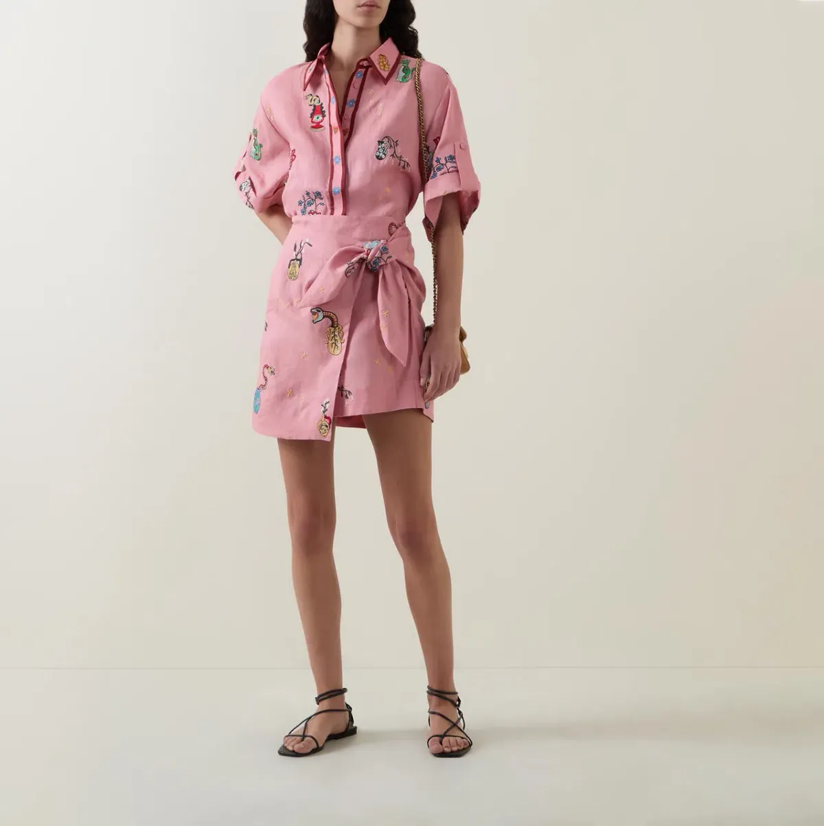 ALEMAIS Timmy Embroidered Shirt & Sarong Skirt Pink Size 10 AU - Image 1