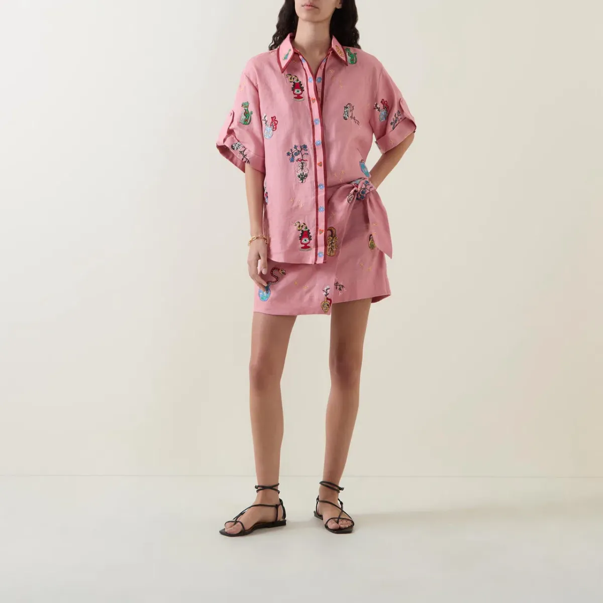 ALEMAIS Timmy Embroidered Shirt & Sarong Skirt Pink Size 10 AU - Image 3