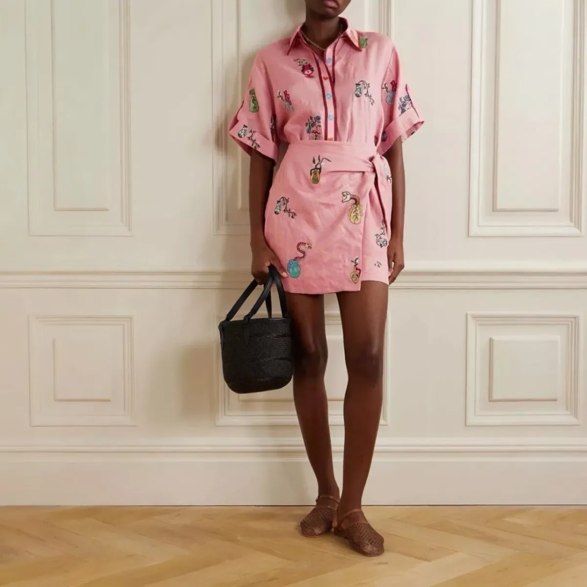 ALEMAIS Timmy Embroidered Shirt & Sarong Skirt Pink Size 10 AU - Image 1