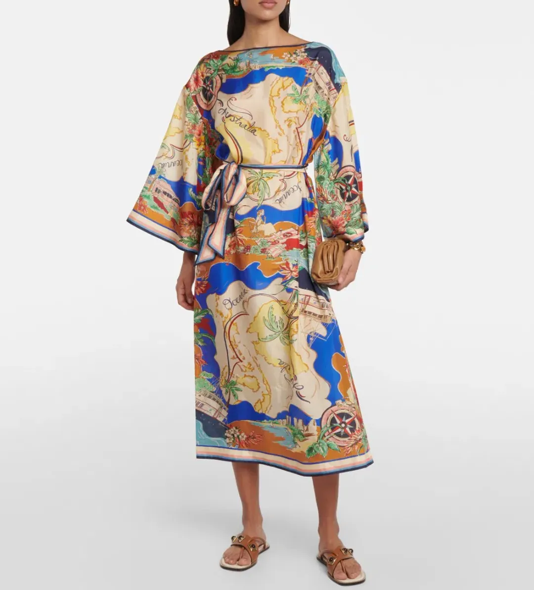 Zimmermann Alight Map Print Silk Midi Dress Size 4 / Au 16 for rent on The Volte - main image