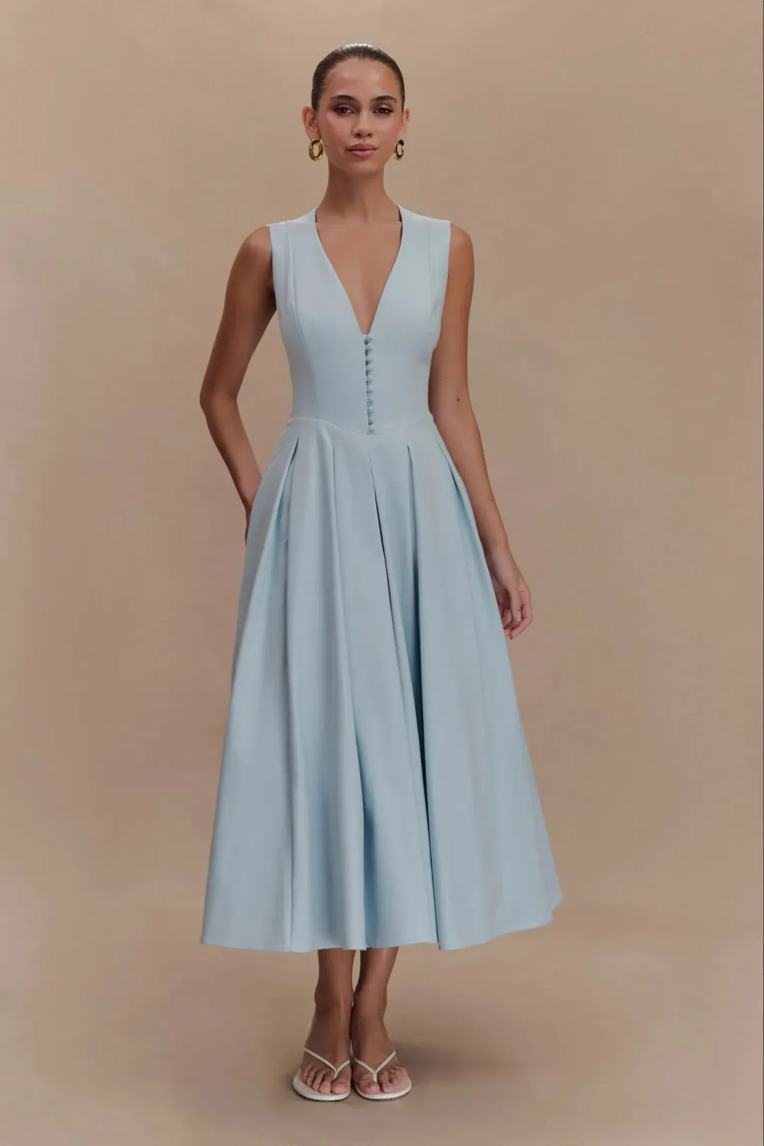 Meshki Keely Cotton Sleeveless Midi Dress - Sky Blue for rent on The Volte - main image
