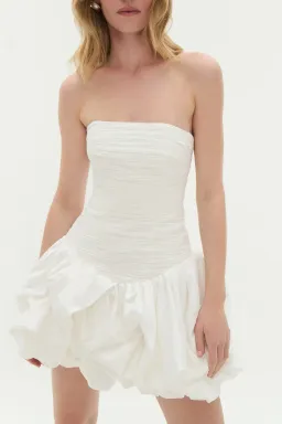 AJE Violette Bubble Hem Mini Dress in ivory white | size 6 xs for rent on The Volte - image 6