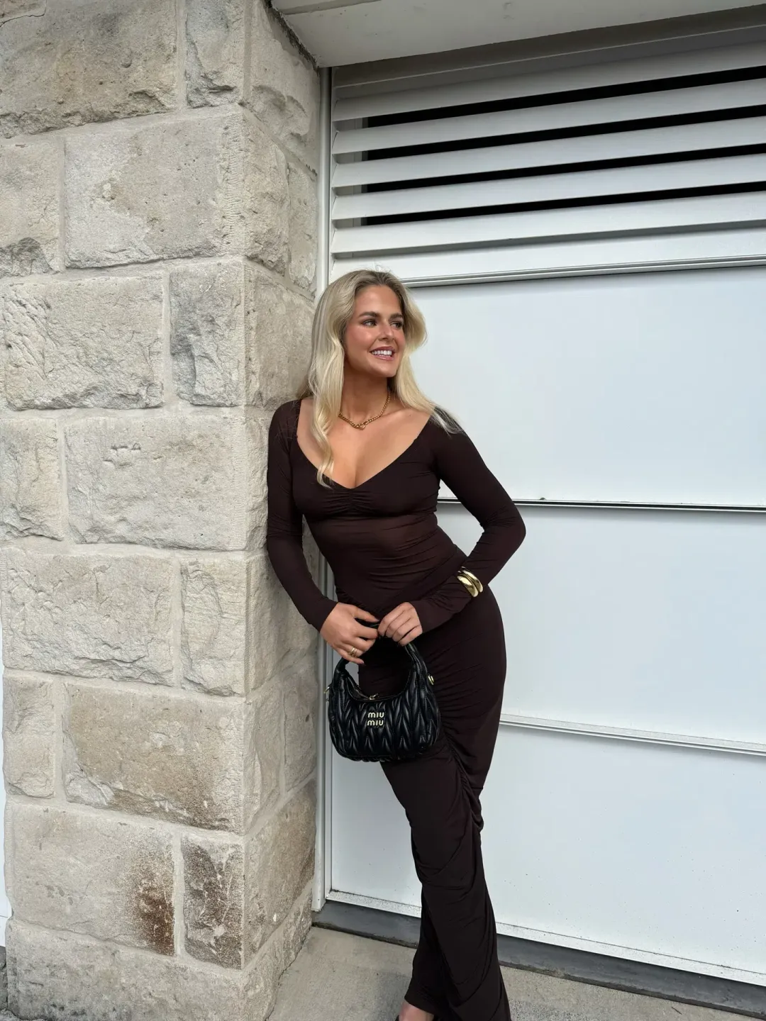 BENNI WILMA MAXI DRESS BROWN SIZE 10 for rent on The Volte - main image