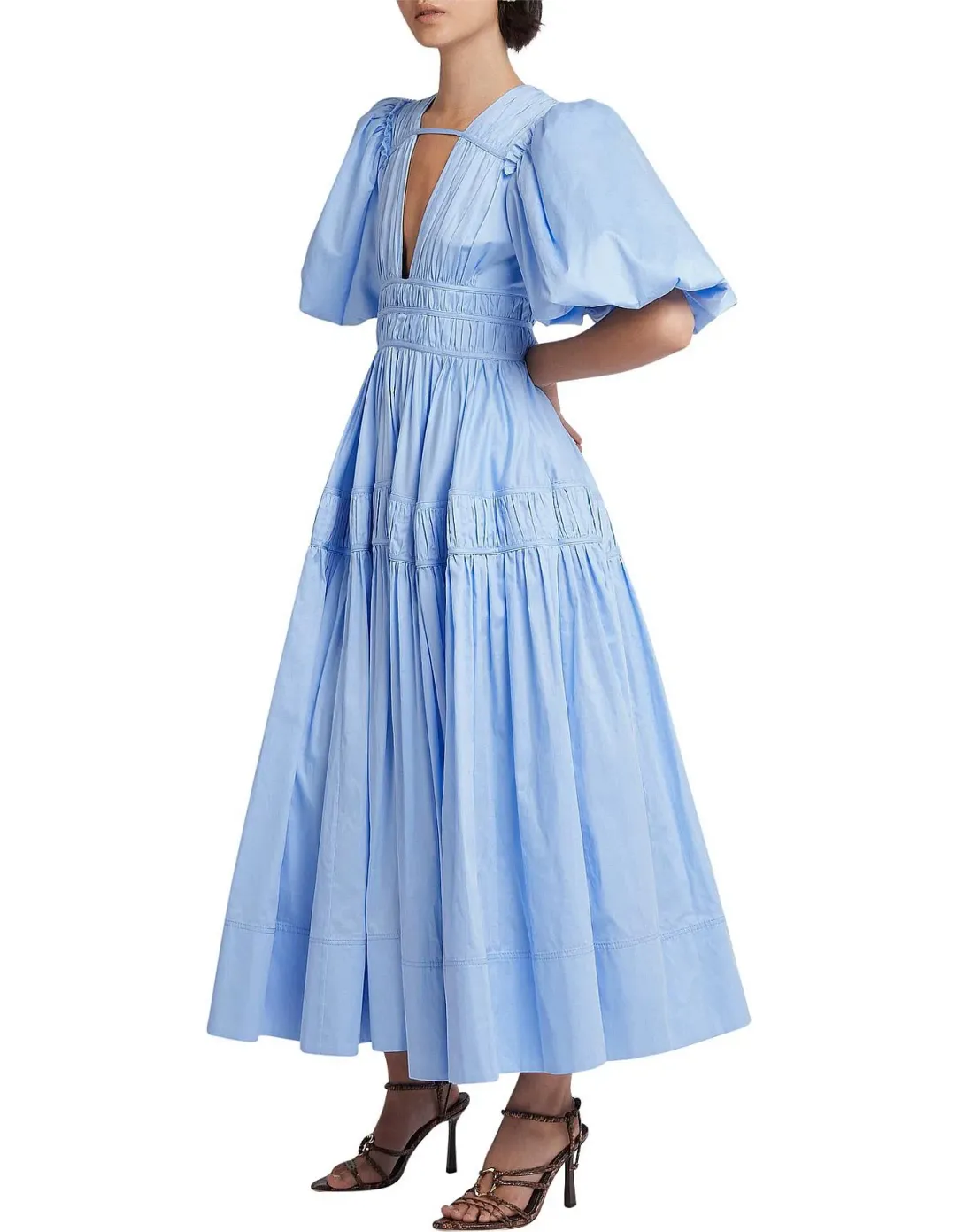 Aje Fallingwater Midi Dress Blue Ruched Size 8 for rent on The Volte - main image