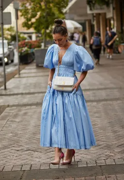 Aje Fallingwater Midi Dress Blue Ruched Size 8 for rent on The Volte - image 1