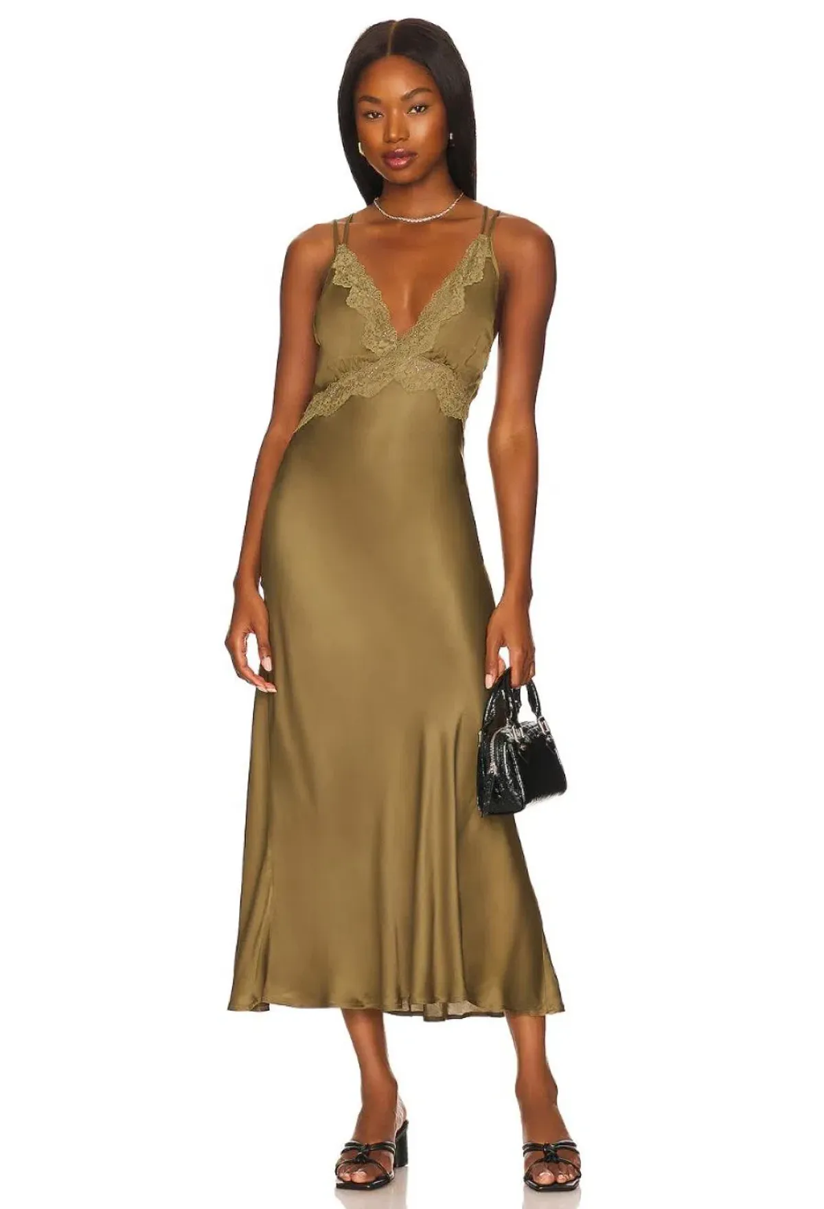Spell Boudoir Slip Midi Dress Olive Green Size XS /Au 6 for rent on The Volte - main image