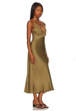 Spell Boudoir Slip Midi Dress Olive Green Size XS /Au 6 for rent on The Volte - image 3