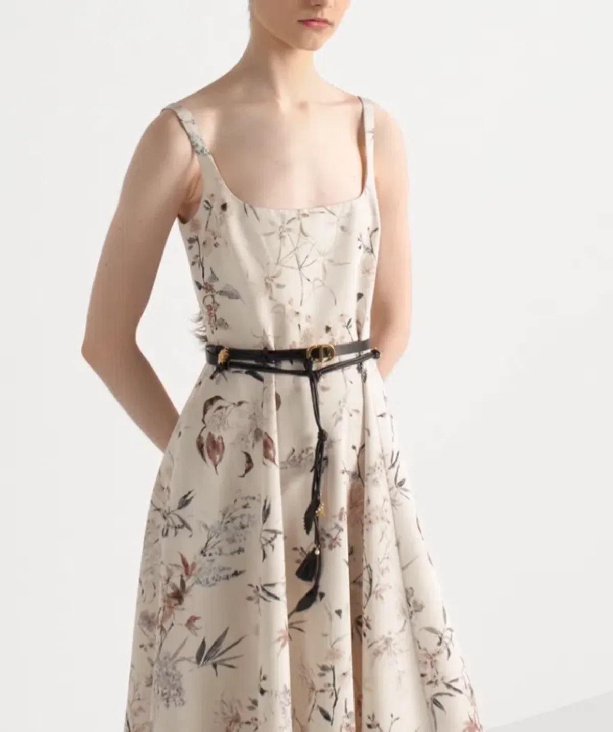 Dior Mid-Length Belted Dress White Silk Faillewith Multicolor - 38 - Image 2