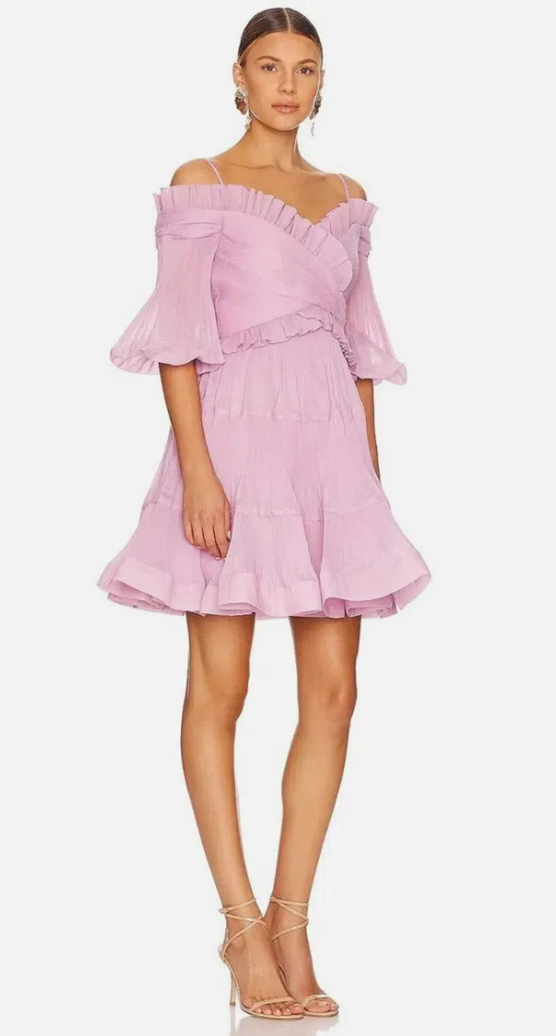 ZIMMERMAN Pleated off shoulder mini in lilac for rent on The Volte - main image
